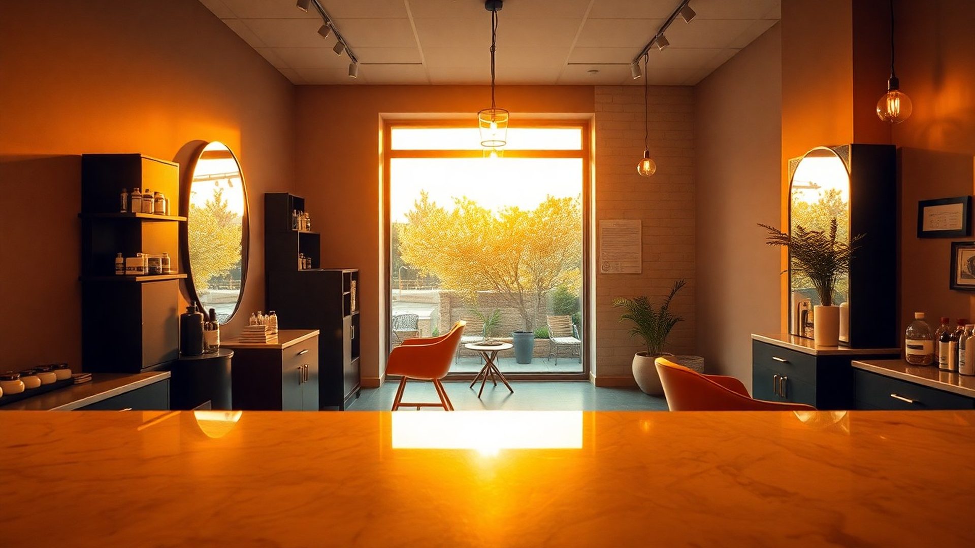 Interijer boutique salona Swiftilumen u toplom amber-gold svjetlu